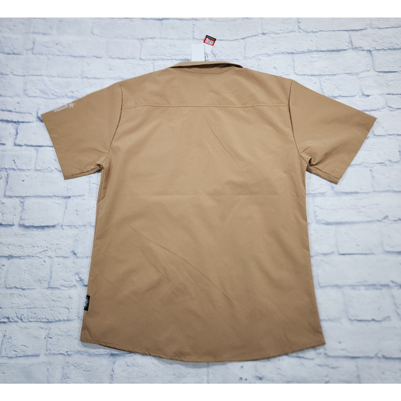 GTL4 MENS SIZE M Tan Button Front Short Sleeve Mesh Zip Pocket Military - Picture 9 of 10